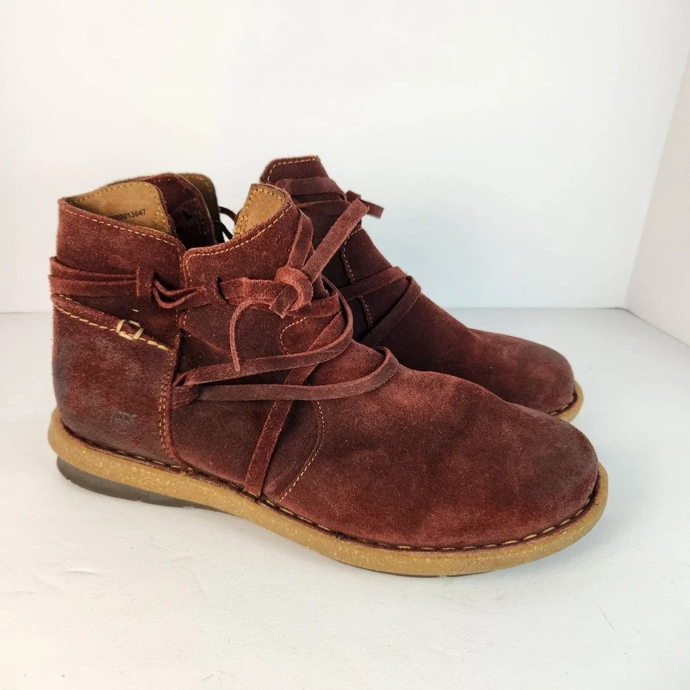 Born Tarkiln Women's Casual Suede Ankle Booties Burgundy Size 9